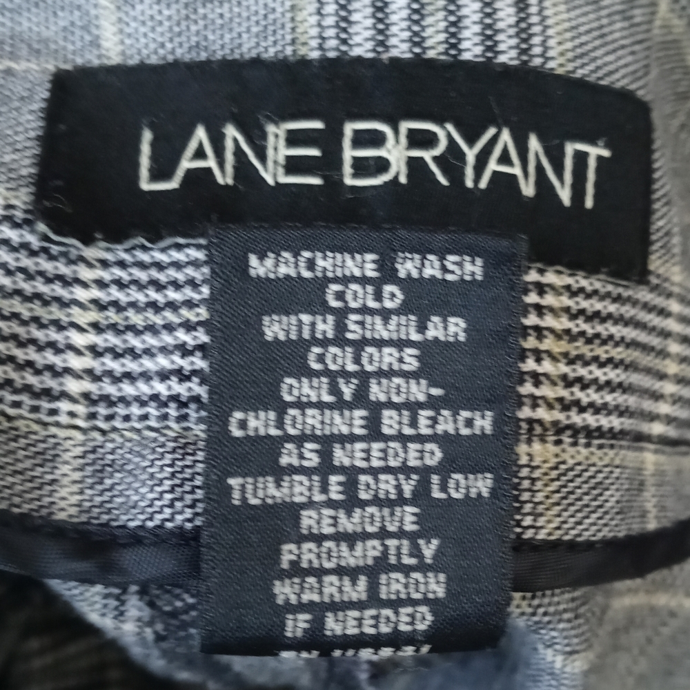 Lane Bryant Gray Plaid Womens Wide Leg Trousers Button up Zip Closure Size 24 - Picture 6 of 7